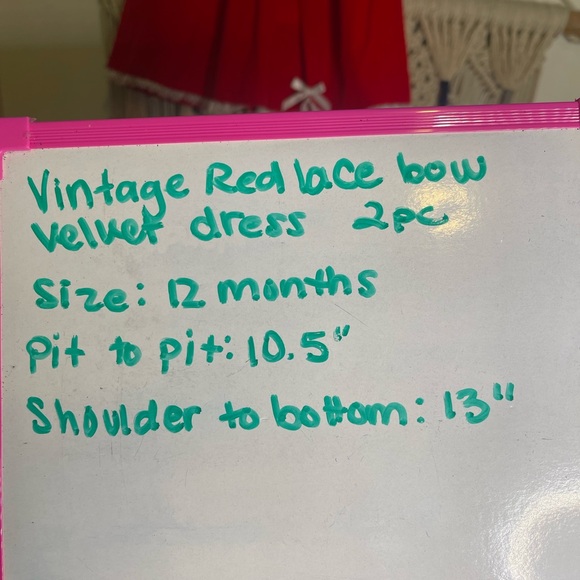 Red Velvet Lace Collar Dress Toddler Girl 12 Months Holiday Christmas Party VTG - Picture 5 of 5